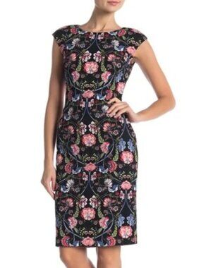 Vince Camuto Baroque Floral Shift Dress Sz 8